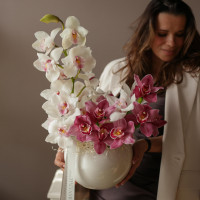 Цветы в вазоне из моно орхидеи Дуэт