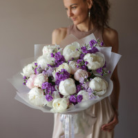 Дуо-букет ПИОНЫ-МАТТИОЛА, 15 шт