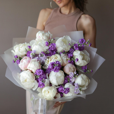 Дуо-букет ПИОНЫ-МАТТИОЛА, 15 шт