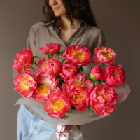 Монобукет * ПИОНЫ КОРАЛЛ * 15 шт