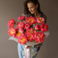 Монобукет * ПИОНЫ КОРАЛЛ * 15 шт