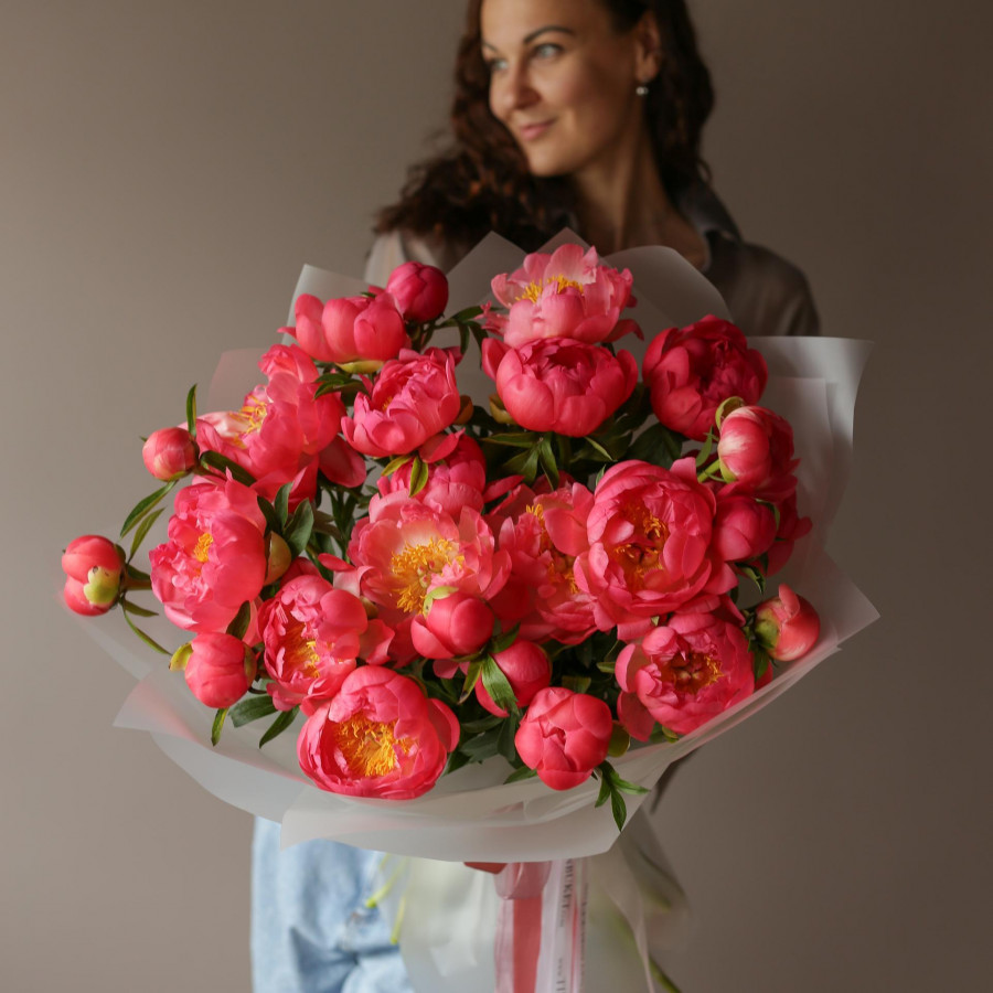 Монобукет ПИОНЫ КОРАЛЛ, 25 шт