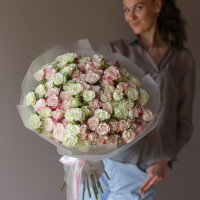 Монобукет КУСТОВЫЕ РОЗЫ, нежный микс, 25 шт