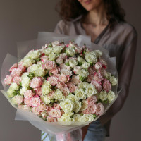 Монобукет КУСТОВЫЕ РОЗЫ, нежный микс, 31 шт