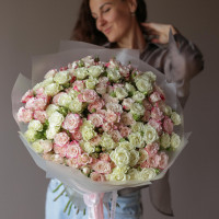 Монобукет КУСТОВЫЕ РОЗЫ, нежный микс, 31 шт
