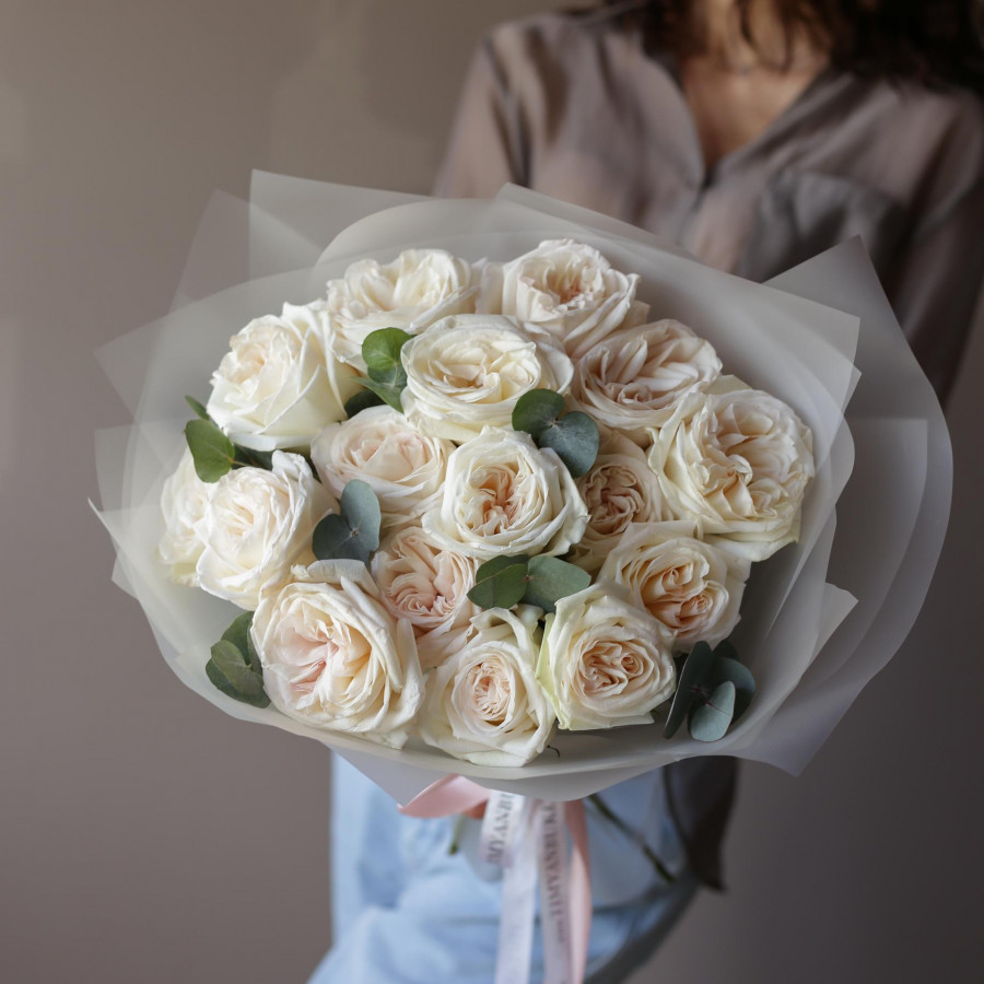 Монобукет РОЗЫ ВАЙТ ОХАРА, 15 шт