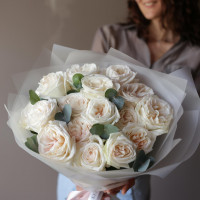 Монобукет РОЗЫ ВАЙТ ОХАРА, 15 шт