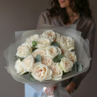 Монобукет РОЗЫ ВАЙТ ОХАРА, 15 шт
