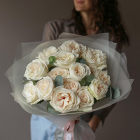 Монобукет РОЗЫ ВАЙТ ОХАРА, 15 шт