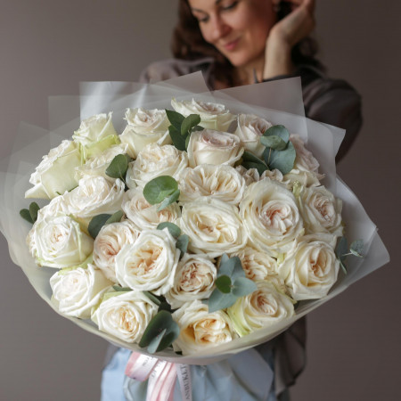 Монобукет * РОЗЫ ВАЙТ ОХАРА * 25 шт