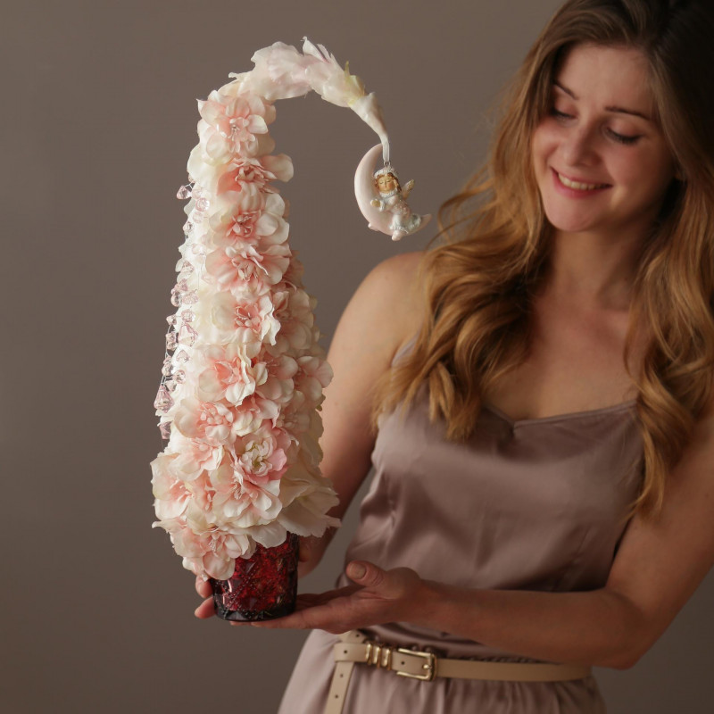 Мини-елочка настольная авторская в бокале, цветочная