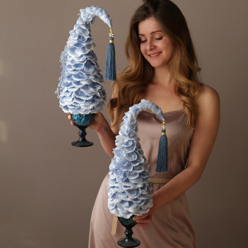 Мини-елочка настольная авторская в бокале, голубая