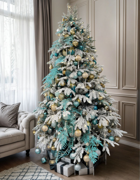 Елка с оформлением ЗОЛОТО и ТИФФАНИ, 210 см