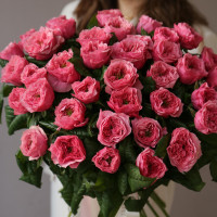 Монобукет пионовидных розовых роз, 35 шт