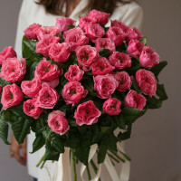 Монобукет пионовидных розовых роз, 35 шт