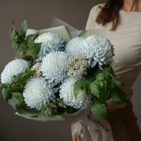 Букет ИНЕЙ, 7 голубых хризантем