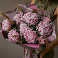 Букет розовых хризантем КУДРИ
