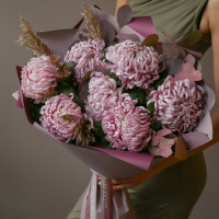 Букет розовых хризантем КУДРИ