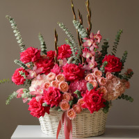 Корзина цветов из пионовидных и франзцузских роз *