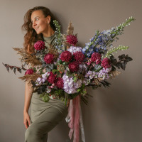 Букет Осенний с хризантемой Бигуди и фактурной зеленью