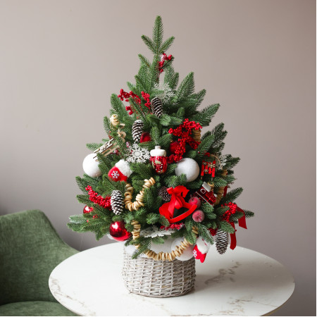 Настольная искусственная елка премиум «Русский стиль» – ручная работа, год Лошади 2026, 90 см