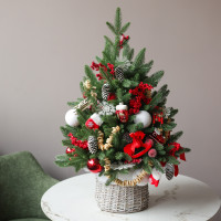 Елка эксклюзивная с русским декором в корзинке, ручная работа, 50 см	