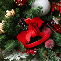 Елка эксклюзивная с русским декором в корзинке, ручная работа, 50 см	