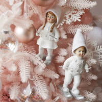 Елка эксклюзивная нежно-розовая с пудрово-белым декором в корзинке, ручная работа, 50 см