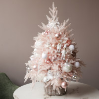 Елка эксклюзивная нежно-розовая с пудрово-белым декором в корзинке, ручная работа, 50 см