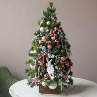 Елка эксклюзивная, ЗАЙКА, с огнями, авторский декор, ручная работа - 65 см	