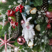 Елка эксклюзивная, ЗАЙКА, с огнями, авторский декор, ручная работа - 65 см	