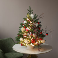 Елка эксклюзивная, СНЕГИРИ, с огнями, авторский декор, ручная работа - 50 см