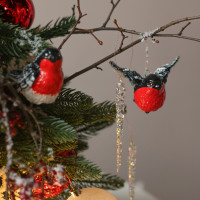 Елка эксклюзивная, СНЕГИРИ, с огнями, авторский декор, ручная работа - 50 см