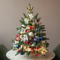 Елка эксклюзивная, РЕТРО С ФЛАЖКАМИ, с огнями, авторский декор, ручная работа - 65 см