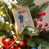 Елка эксклюзивная, РЕТРО С ФЛАЖКАМИ, с огнями, авторский декор, ручная работа - 65 см