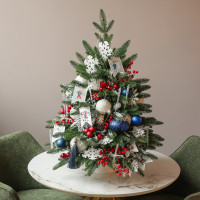 Елка эксклюзивная, РЕТРО С ФЛАЖКАМИ, с огнями, авторский декор, ручная работа - 65 см