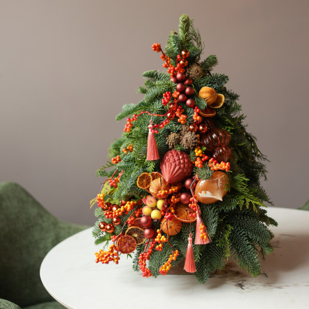 Елка настольная из натуральной ели «Апельсиновое чудо», ручная работа, 55 см