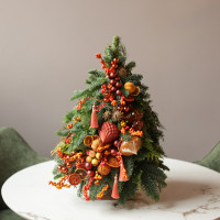 Елка настольная из натуральной ели «Апельсиновое чудо», ручная работа, 55 см