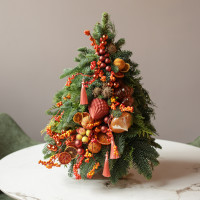 Елка настольная из натуральной ели «Апельсиновое чудо», ручная работа, 55 см