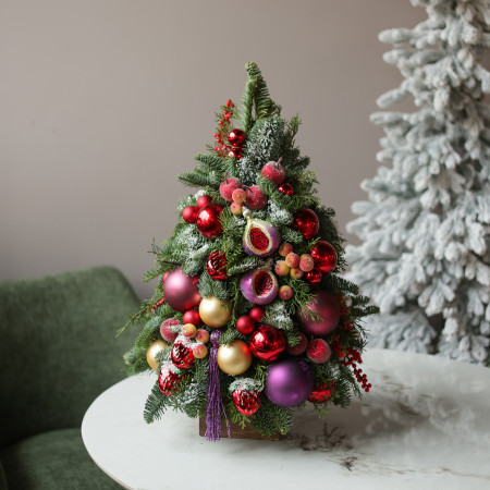 Елочка настольная из живой ели «Королевский пурпур», ручная работа, 55 см