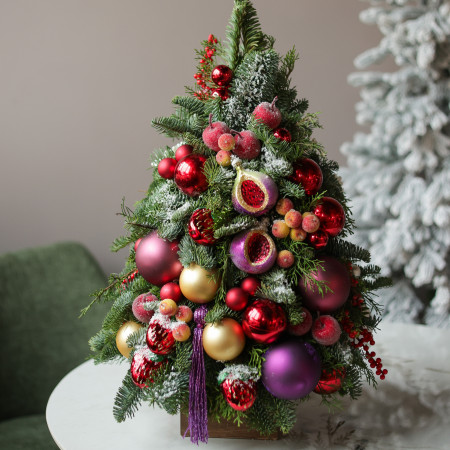 Елочка настольная из живой пихты, ВКУСНАЯ с инжиром и ягодами, ручная работа, 55 см