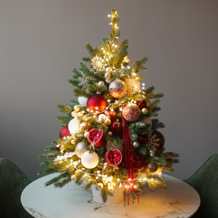 Елка настольная искусственная премиум "Гранатовый блеск", ручная работа, 90 см