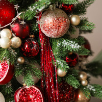 Елка настольная искусственная премиум "Гранатовый блеск", ручная работа, 90 см