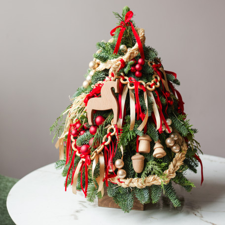 Елка настольная из натуральной ели «Русский праздник», ручная работа, 55 см
