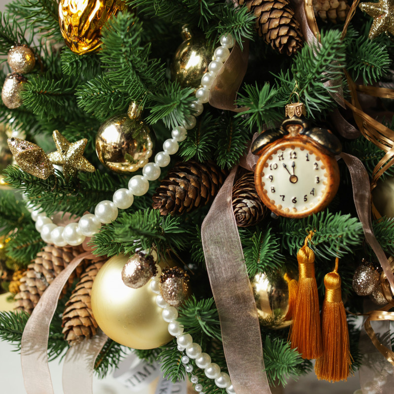 Елка эксклюзивная, ЧАСИКИ, авторский декор, ручная работа, 70 см