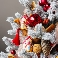 Елка заснеженная, КРАСНО-ОРАНЖЕВАЯ, авторский декор, ручная работа, 65 см