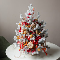 Елка заснеженная, КРАСНО-ОРАНЖЕВАЯ, авторский декор, ручная работа, 65 см