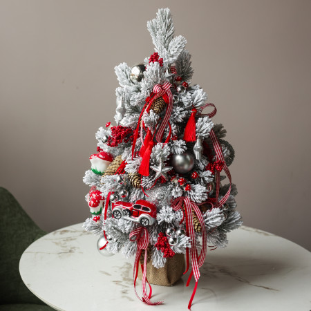 Елка эксклюзивная, РЕТРО-МАШИНА, авторский декор, ручная работа, 90 см