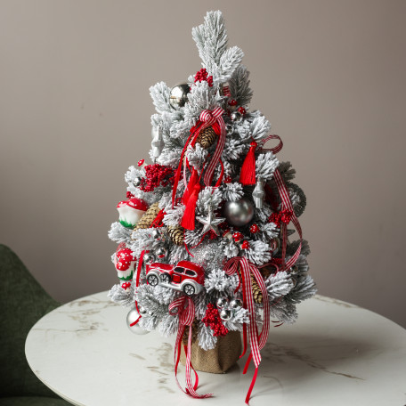 Елка эксклюзивная, РЕТРО-МАШИНА, авторский декор, ручная работа, 90 см