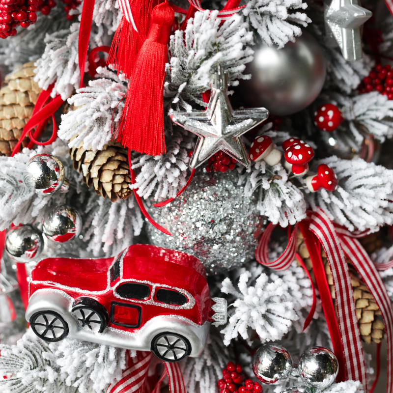 Елка эксклюзивная, РЕТРО-МАШИНА, авторский декор, ручная работа, 90 см